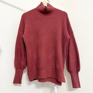 French Connection Berry Pink Puff Sleeve Mock Neck Sweater Women’s Size Small